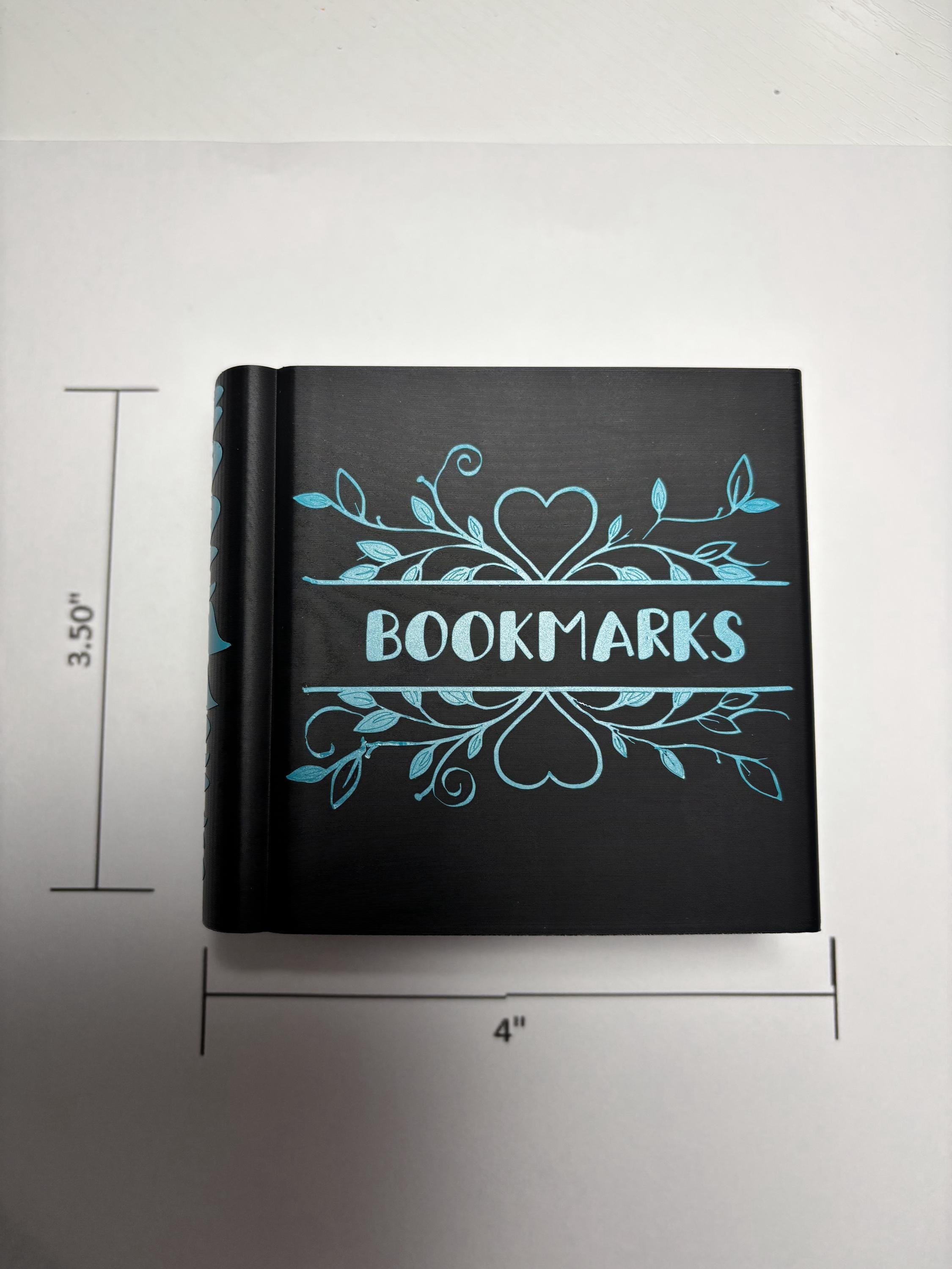 Dual-Tone Bookmarks Holder: Teal Script, Floral Accent, Black Finish