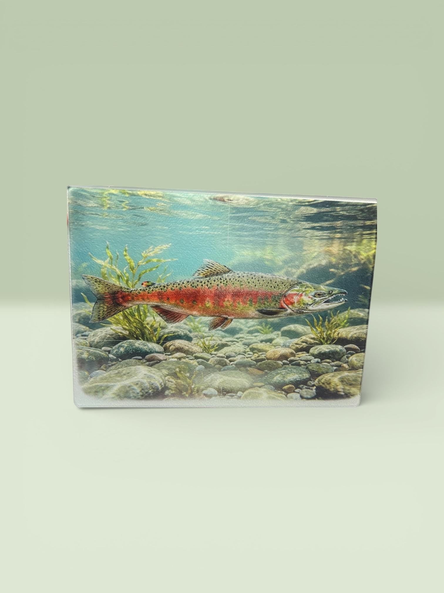 Kokanee Salmon themed glass cutting board