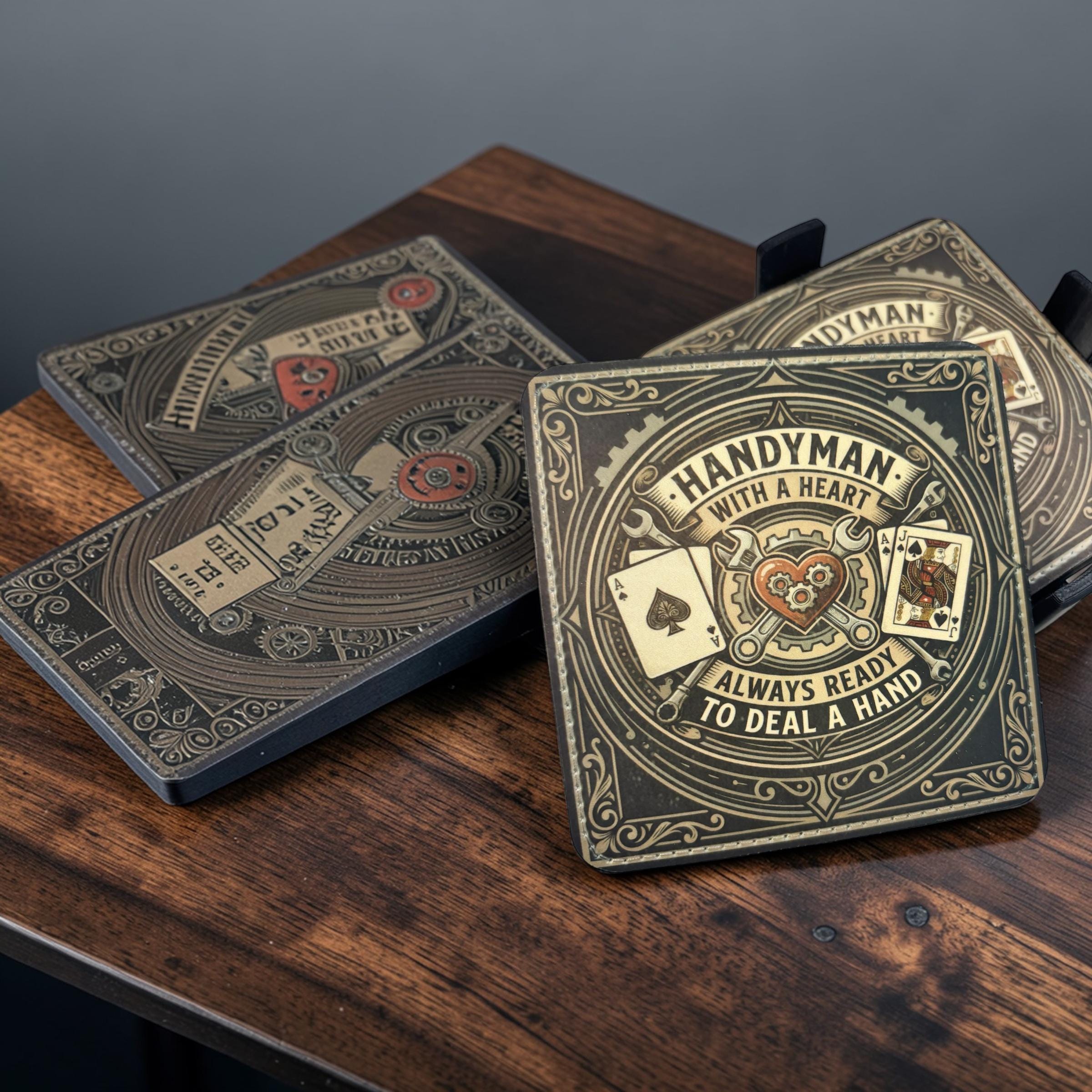 Handyman With a Heart – Vintage‑Style Coasters Set of 4