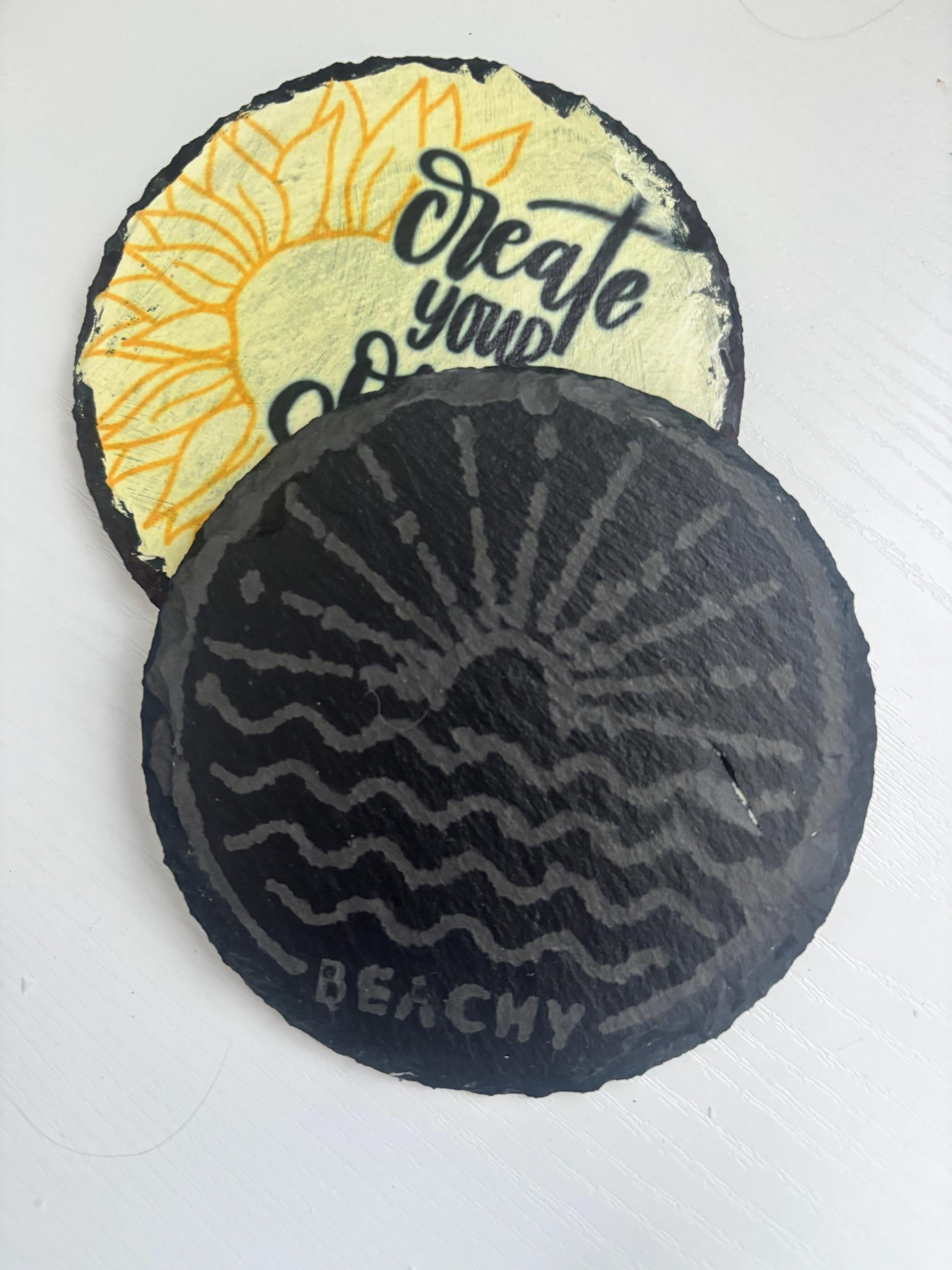 Handmade Slate Coaster Set — Beachy Sunset & Create Your Own Sunshine Designs