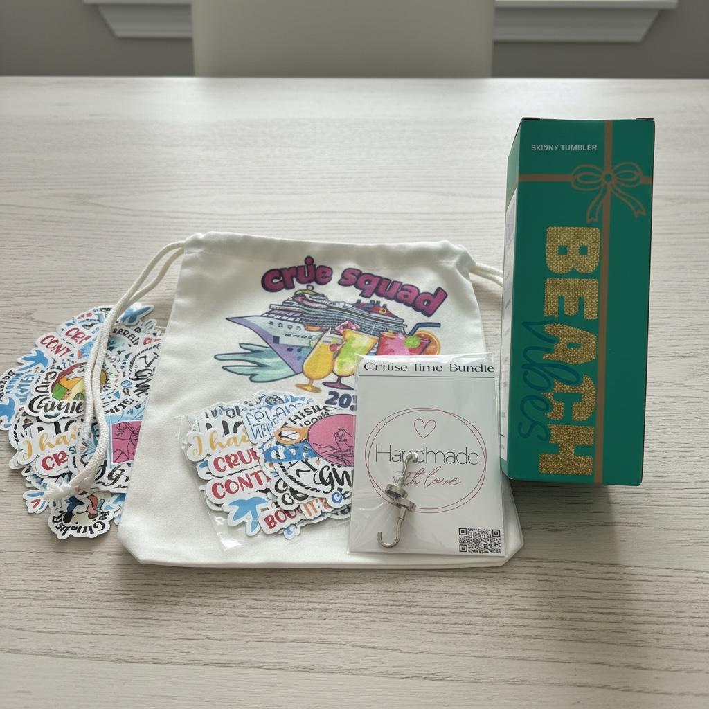 Cruise time bundle - includes tumbler, magnets and drawstring travel bag