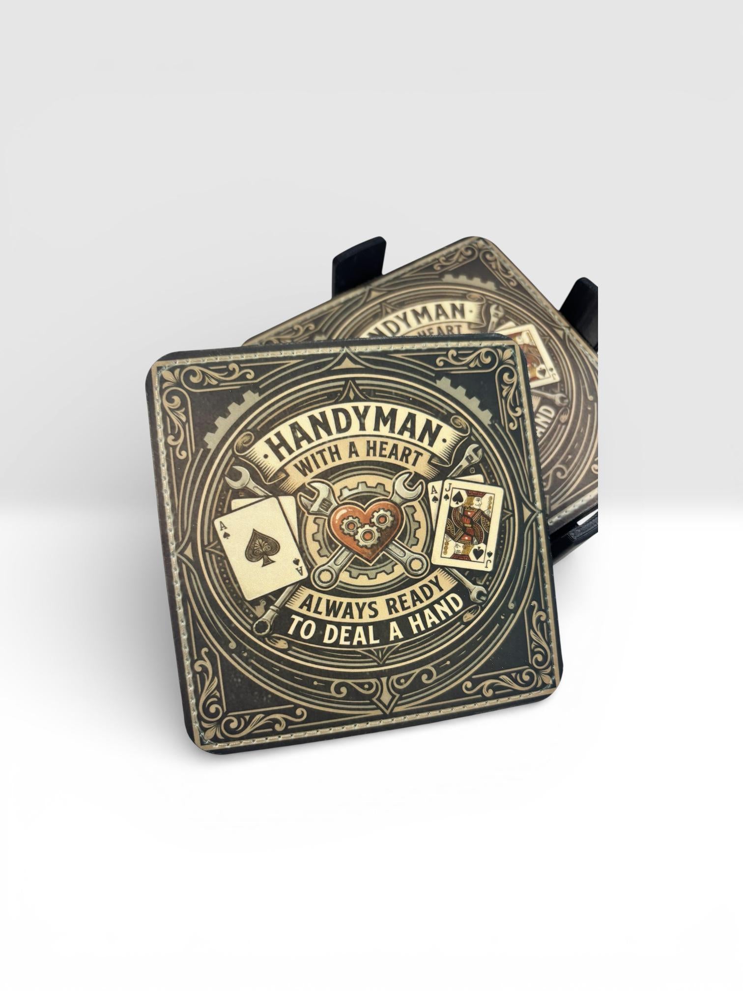 Handyman With a Heart – Vintage‑Style Coasters Set of 4