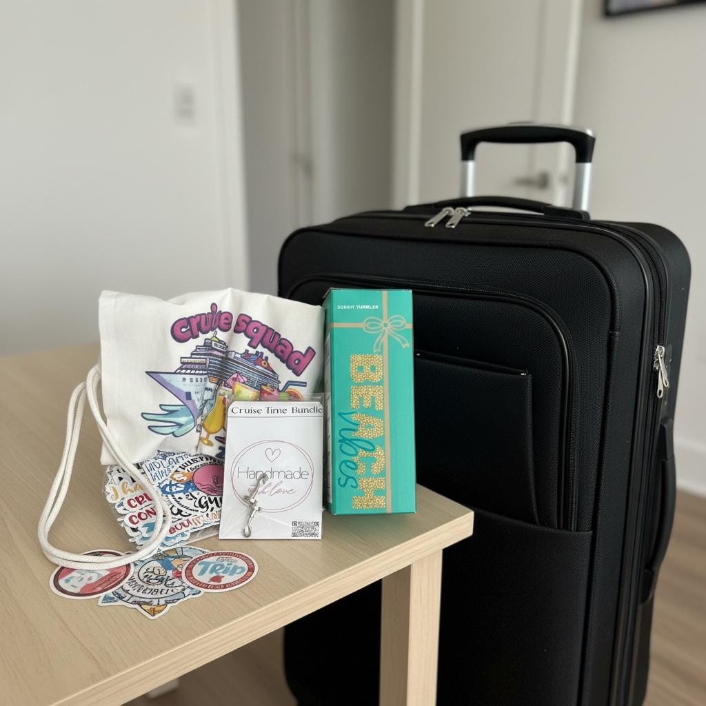 Cruise time bundle - includes tumbler, magnets and drawstring travel bag