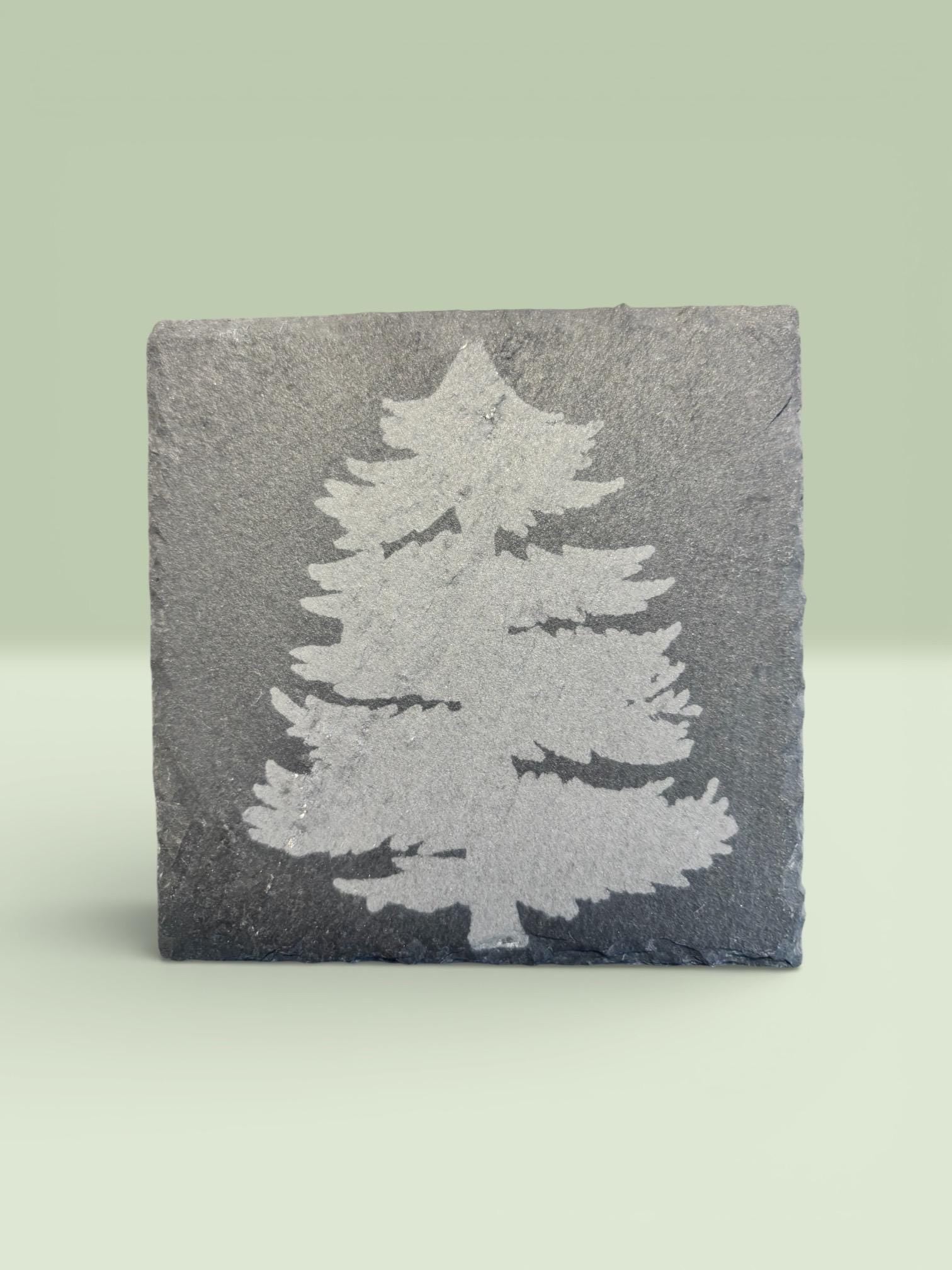 Tree‑Engraved Slate Coaster – Set of 4 | Rustic Home Décor | Nature‑Inspired Gift