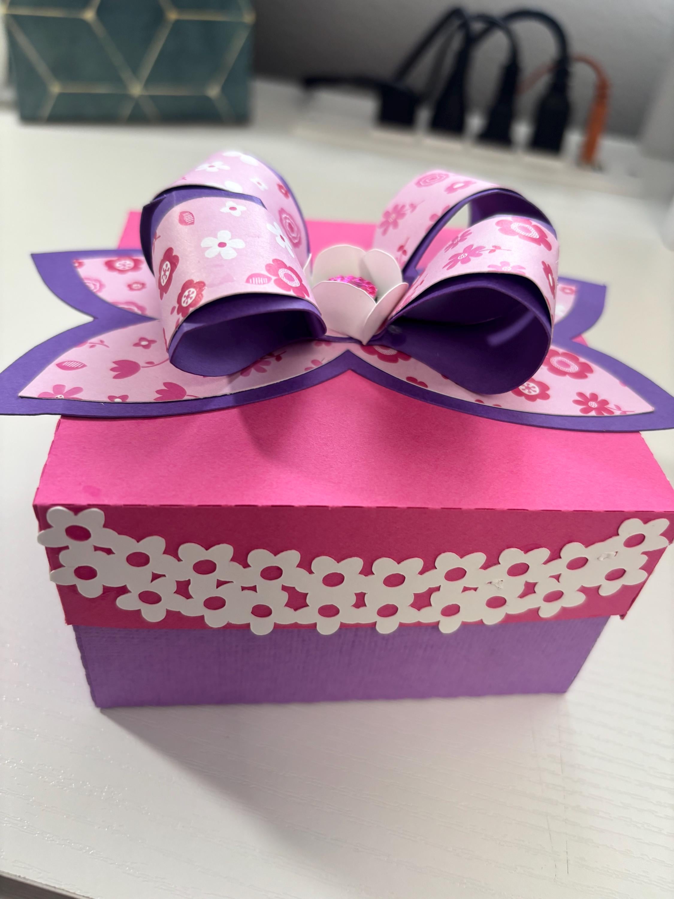 Handcrafted Cardstock Gift Box – Elegant Floral Ribbon Design