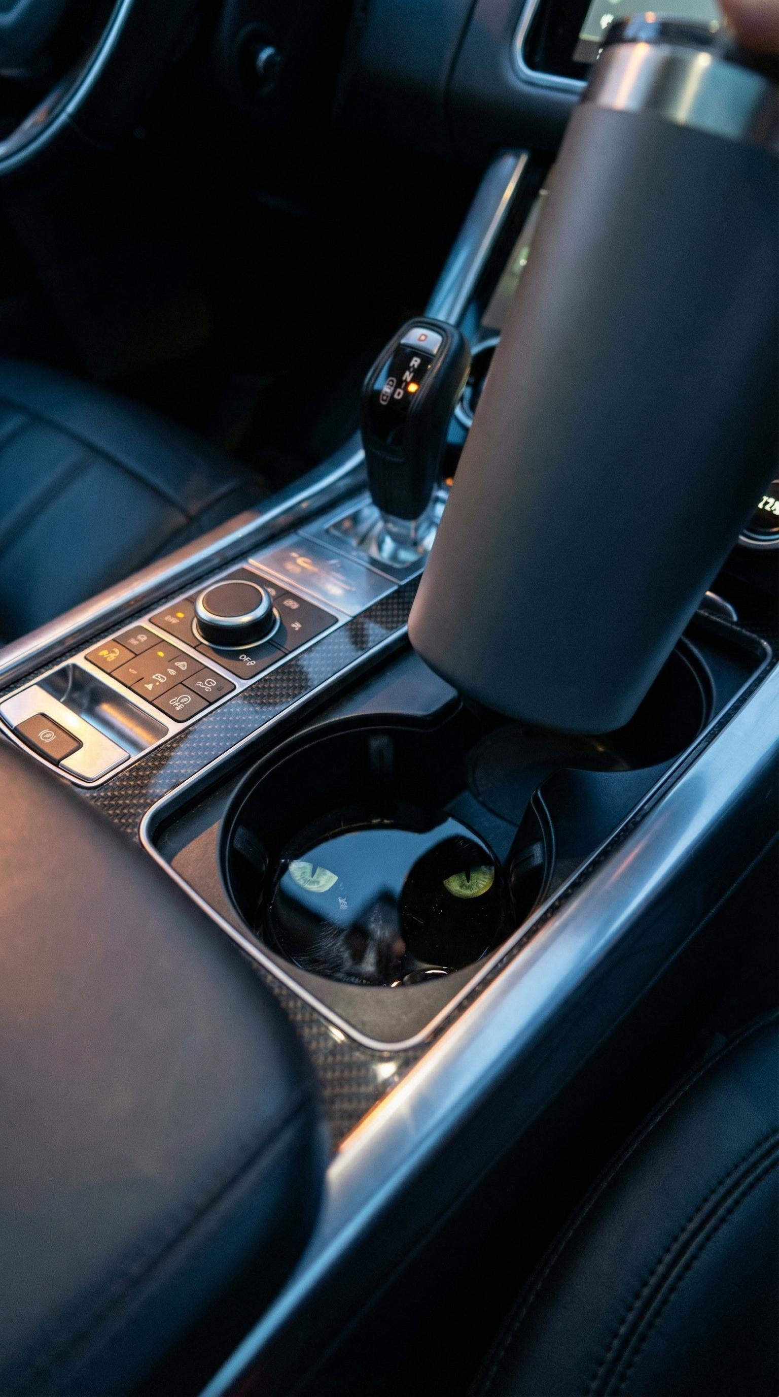 Black Cat Eye Car Coaster Set | Ceramic Cup Holder Inserts | Cat Lover Gift