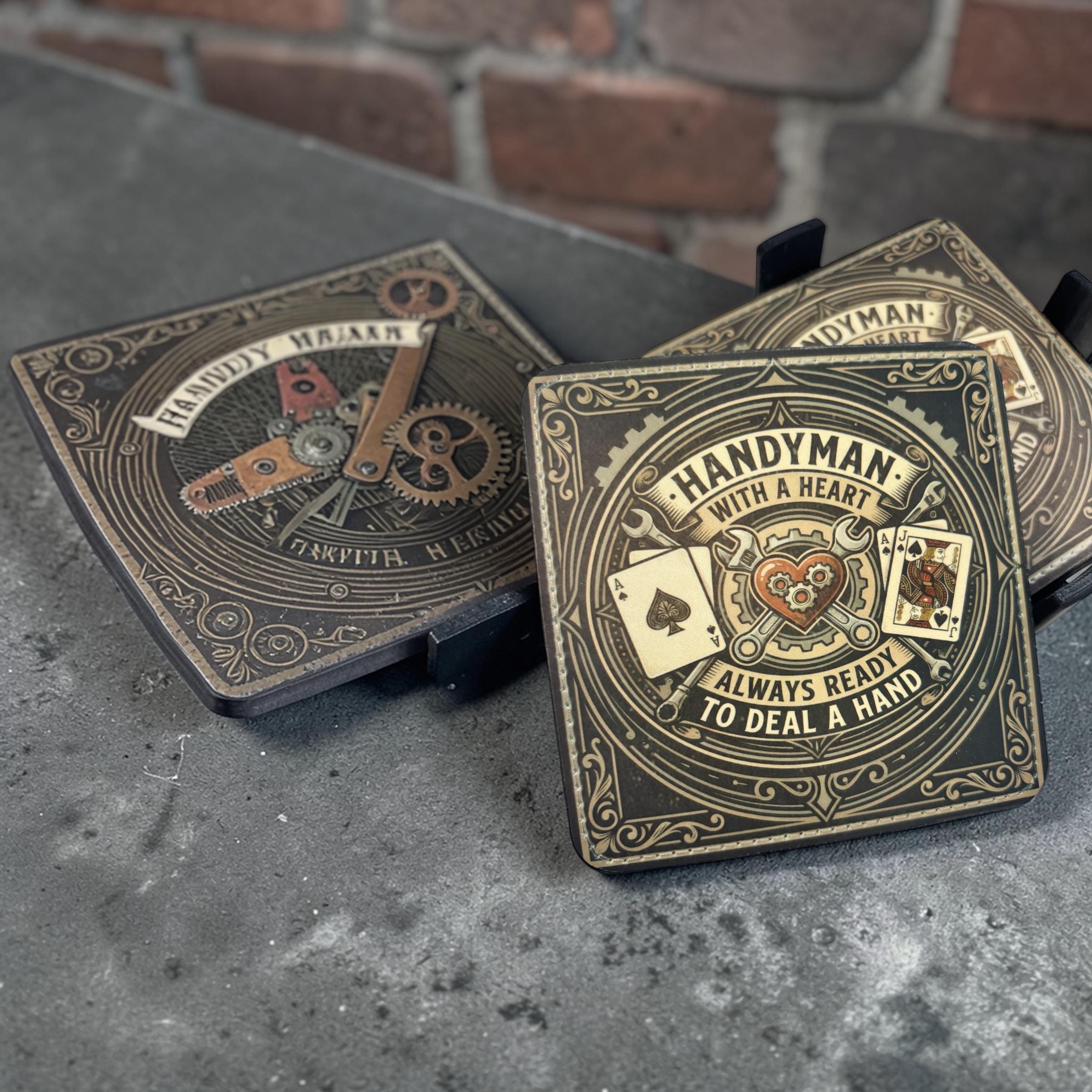 Handyman With a Heart – Vintage‑Style Coasters Set of 4
