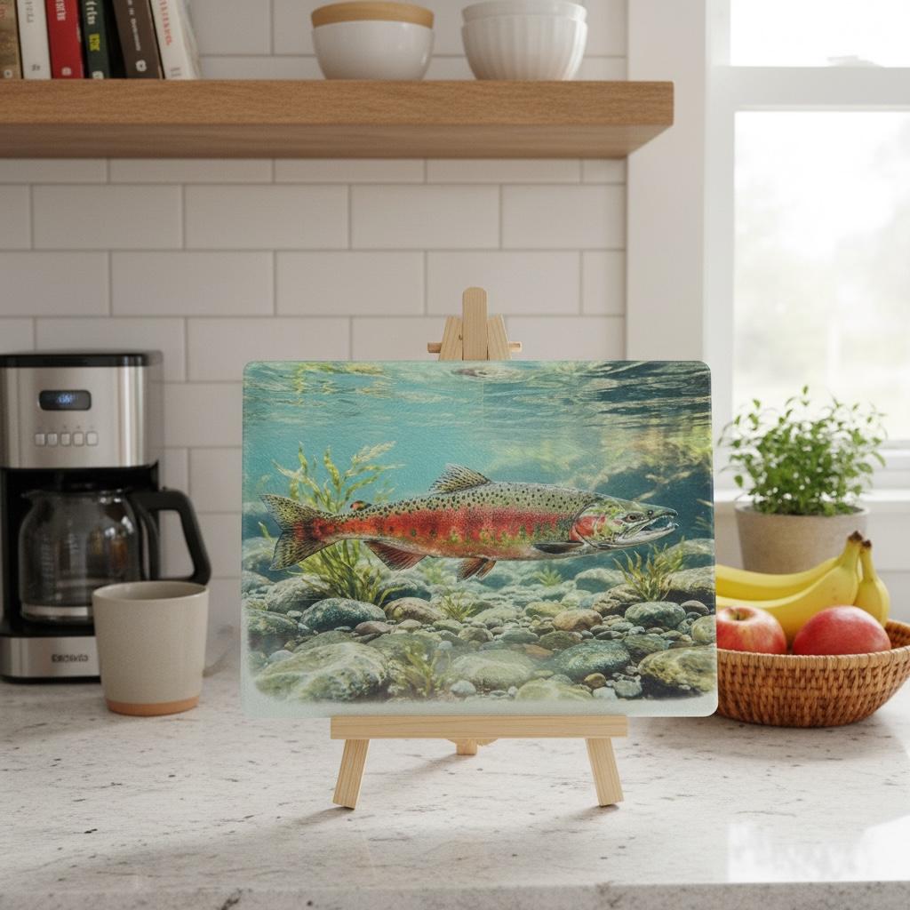 Kokanee Salmon themed glass cutting board