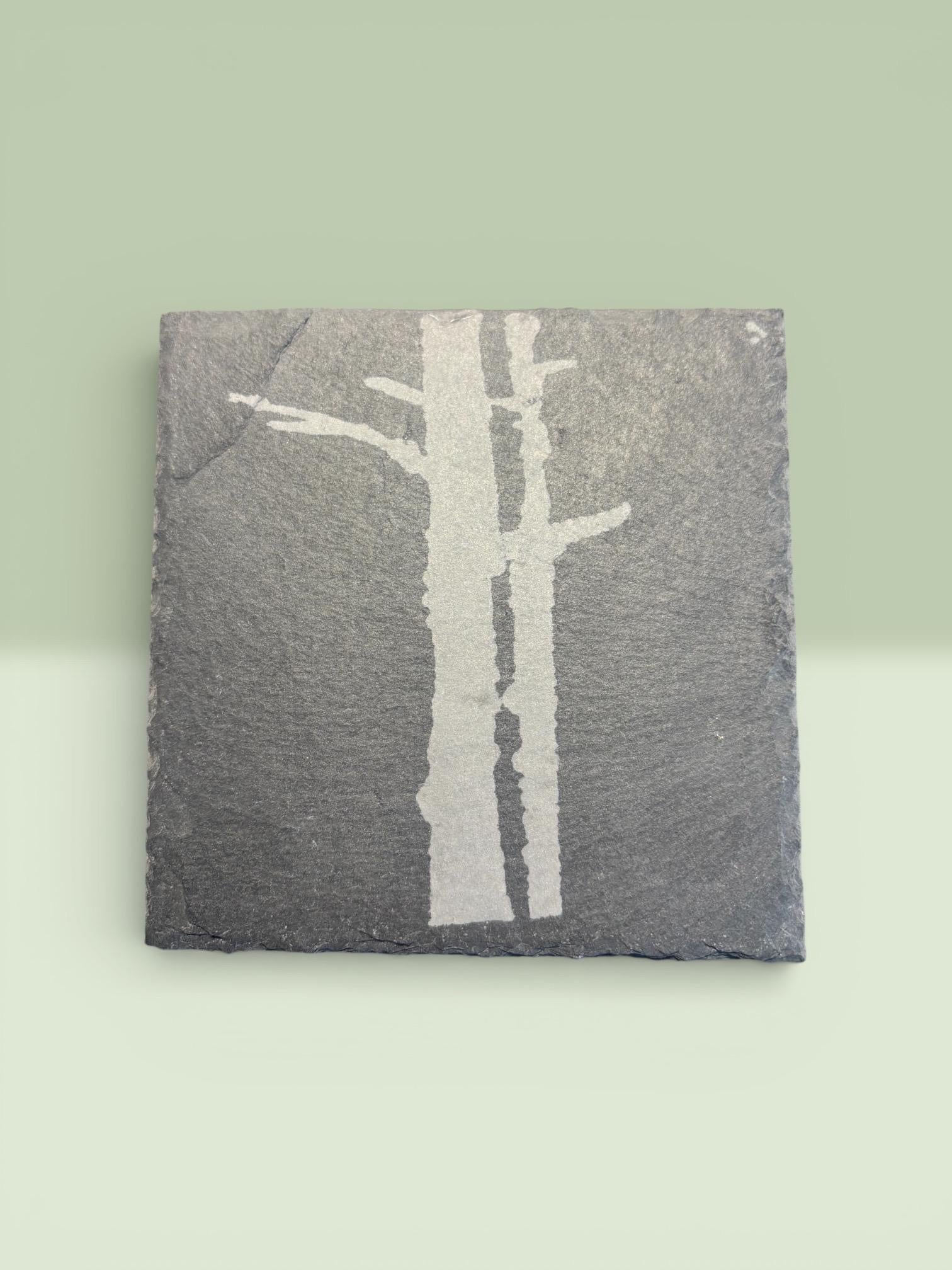 Tree‑Engraved Slate Coaster – Set of 4 | Rustic Home Décor | Nature‑Inspired Gift