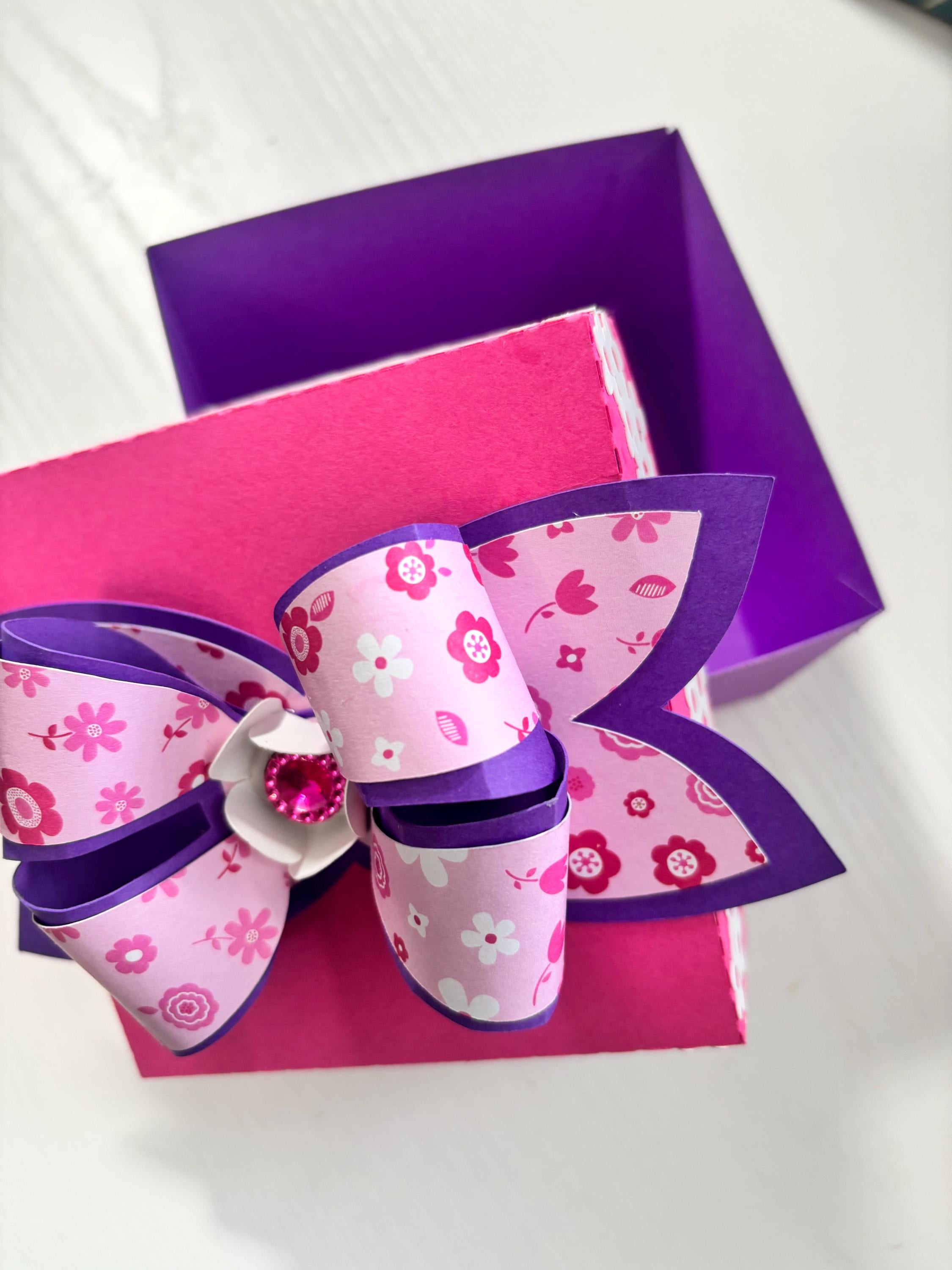 Handcrafted Cardstock Gift Box – Elegant Floral Ribbon Design