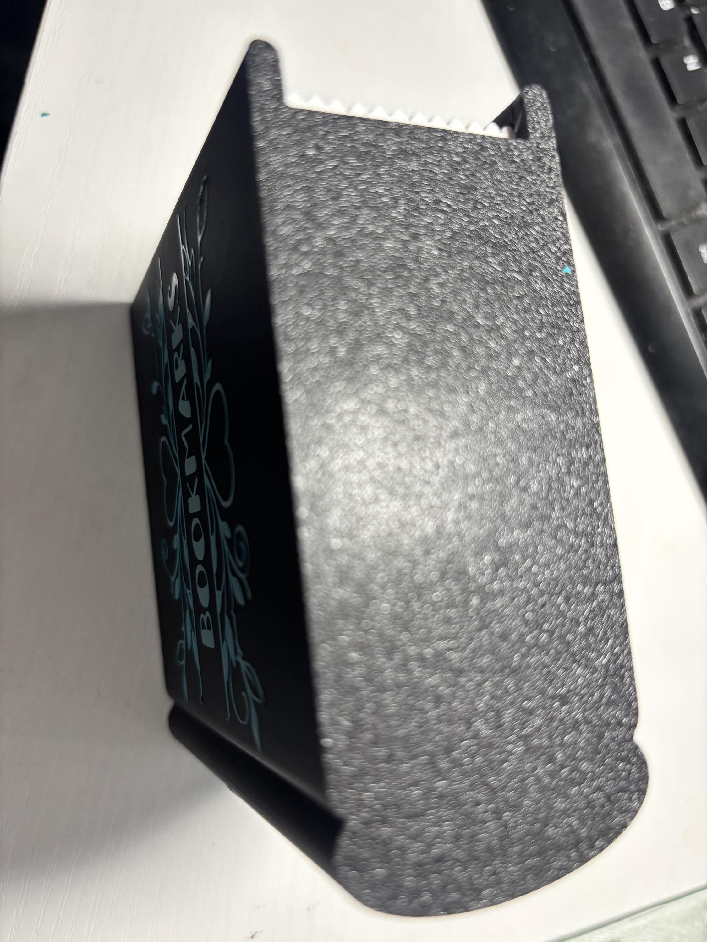 Dual-Tone Bookmarks Holder: Teal Script, Floral Accent, Black Finish